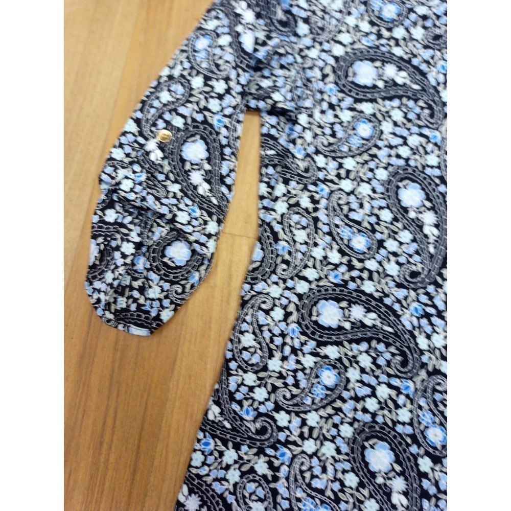 Croft & Barrow womens Size S Boho Blue Floral Paisley 3/4 Sleeve Button Blouse - Picture 3 of 7